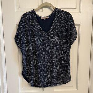 LOFT Navy and White Dotted Blouse
